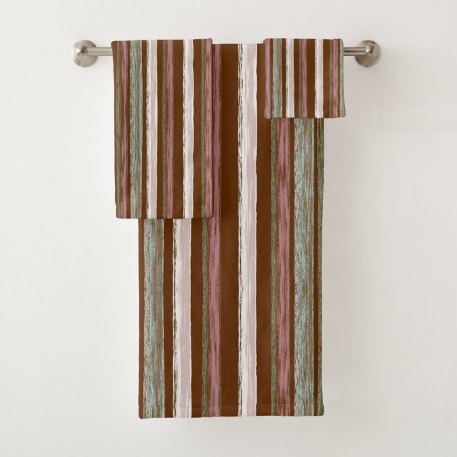 Rustic Autumn Forest Stripes Art by Heva Weva Bath Towel Set (Insitu)