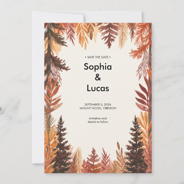 Rustic Autumn Forest Watercolor Wedding Invitation (Front)