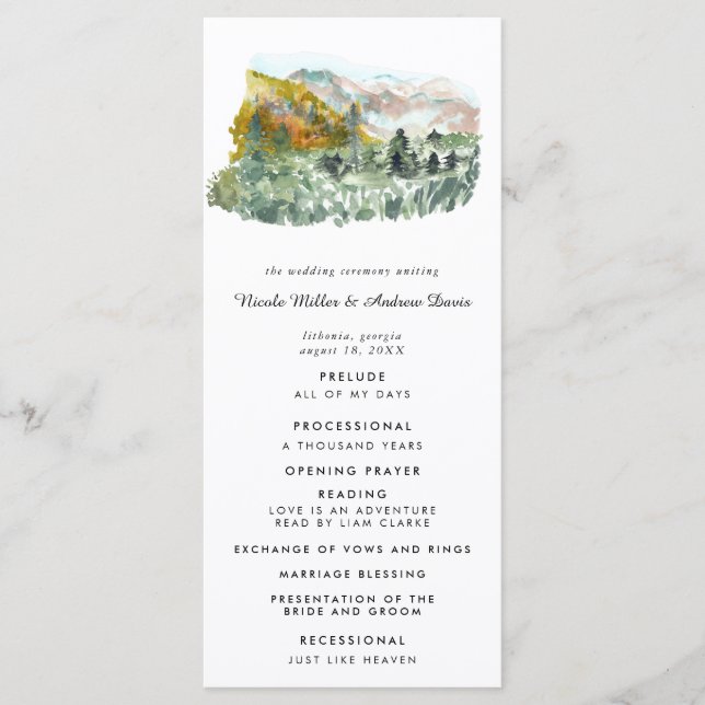 Rustic Autumn Forest Wedding Ceremony Program Programme (Front)