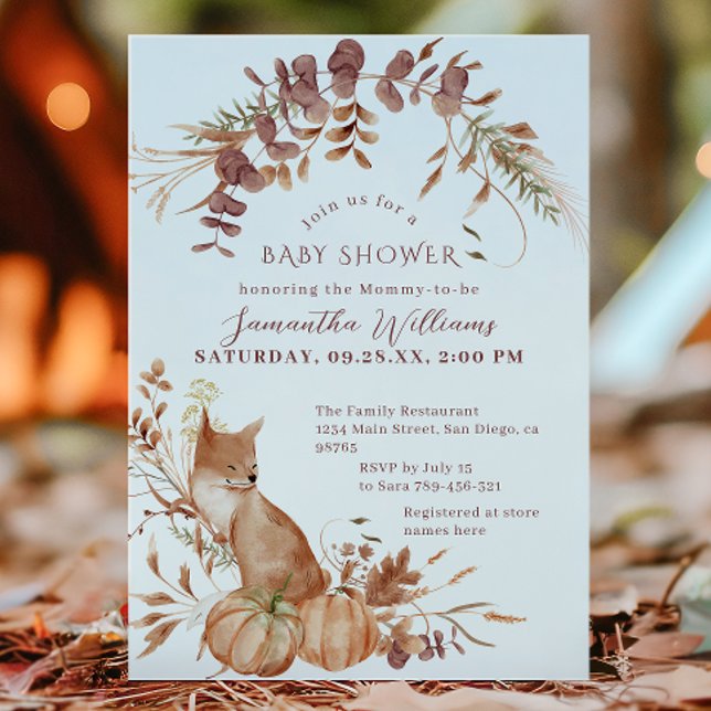 Rustic Autumn Fox Pumpkin Baby Shower Invitation (Creator Uploaded)