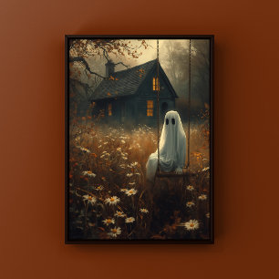 Rustic Autumn Ghost on Swing Spooky Halloween Poster