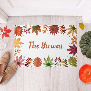 Rustic Autumn Harvest Fall Leaves Farmhouse Doormat