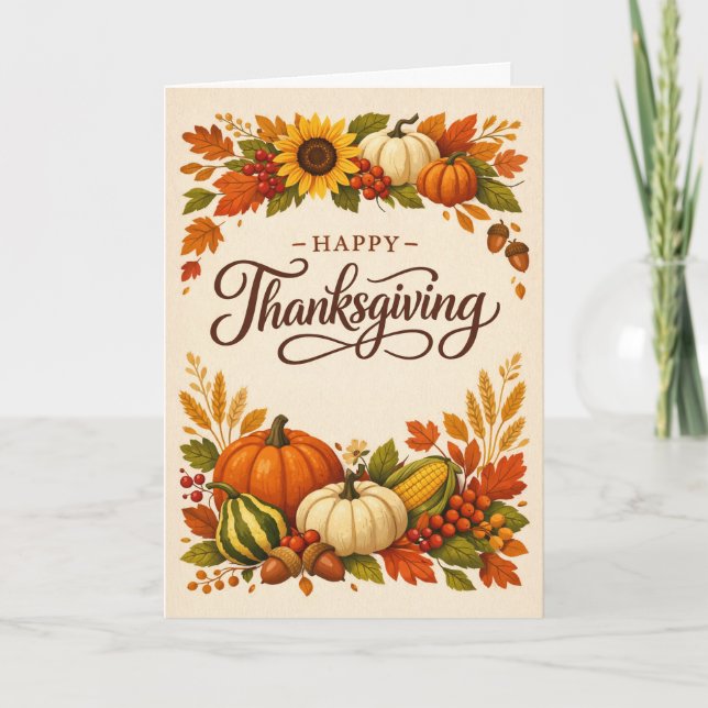 Rustic Autumn Harvest Happy Thanksgiving Card (Front)