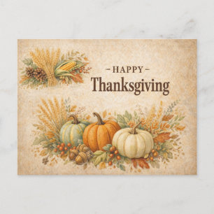 Rustic Autumn Harvest Happy Thanksgiving Holiday Postcard