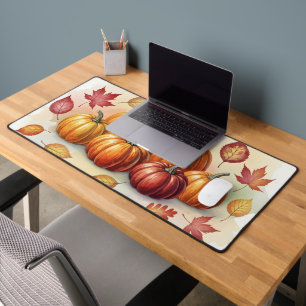 Rustic Autumn Harvest Watercolor Pumpkins Desk Mat