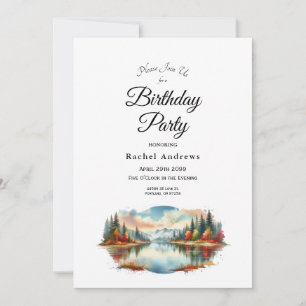 Rustic Autumn Lakeside Forest Birthday Party Invitation