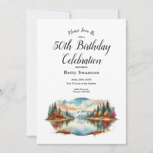 Rustic Autumn Lakeside Forest Birthday Party Invitation