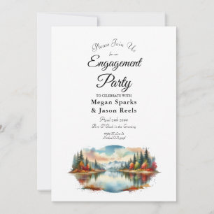 Rustic Autumn Lakeside Forest Engagement Party Invitation