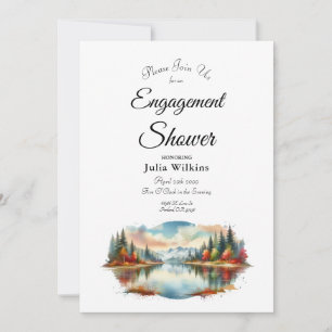 Rustic Autumn Lakeside Forest Engagement Shower Invitation