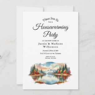 Rustic Autumn Lakeside Forest Housewarming Party Invitation