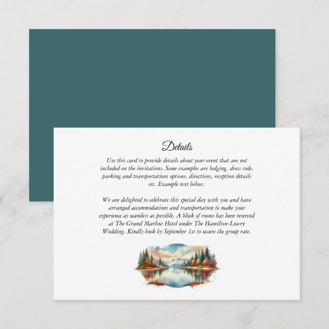 Rustic Autumn Lakeside Forest Wedding Enclosure Card (Front/Back)