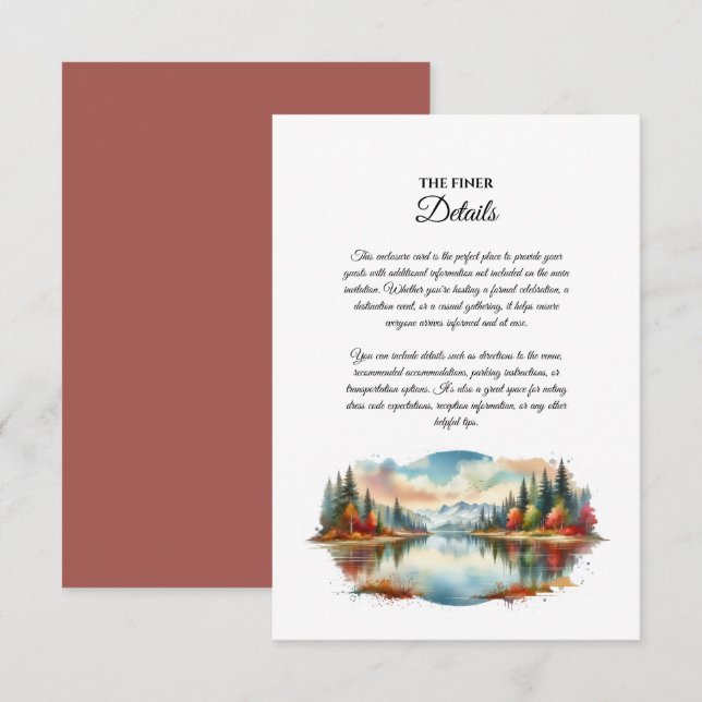 Rustic Autumn Lakeside Forest Wedding Enclosure Card (Front/Back)
