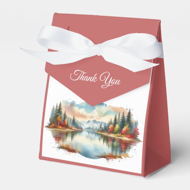 Rustic Autumn Lakeside Forest Wedding Favour Box (Front Side)