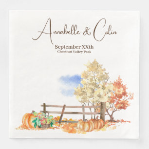 Rustic Autumn Landscape Trees & Pumpkins Napkin