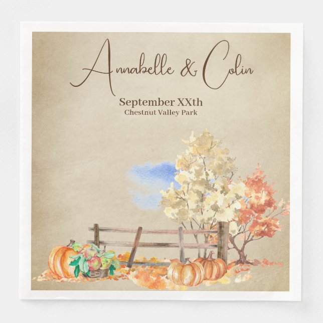 Rustic Autumn Landscape Trees & Pumpkins Parchment Napkin (Front)