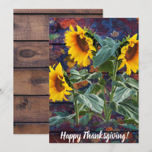 Rustic Autumn Leaves and Sunflowers Holiday Card