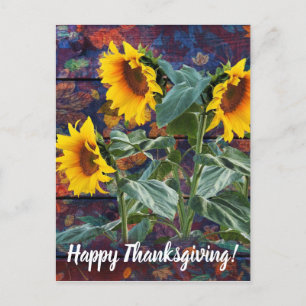 Rustic Autumn Leaves and Sunflowers Holiday Postcard
