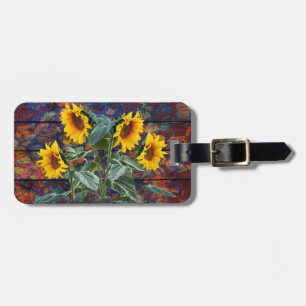 Rustic Autumn Leaves and Sunflowers Luggage Tag