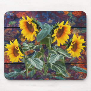 Rustic Autumn Leaves and Sunflowers Mouse Pad