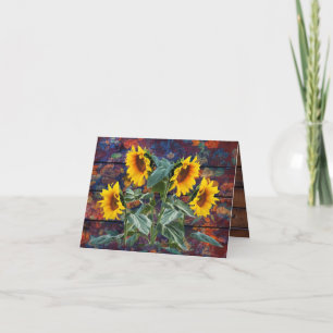 Rustic Autumn Leaves and Sunflowers Note Card