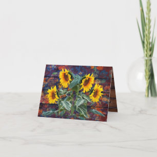 Rustic Autumn Leaves and Sunflowers Thank You Card