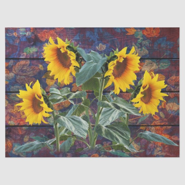 Rustic Autumn Leaves and Sunflowers Tissue Paper (Front)
