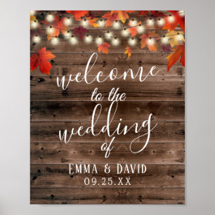 Rustic Autumn Leaves Barn Wood Wedding Sign