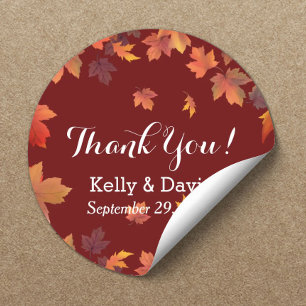 Rustic Autumn Leaves Burgundy Fall Wedding Favour Classic Round Sticker