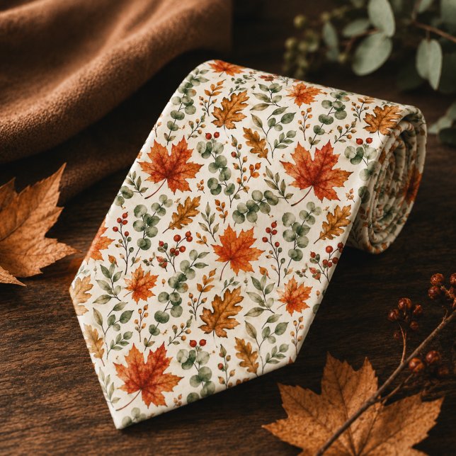 Rustic Autumn Leaves Cream Fall Botanical Wedding Tie (Creator Uploaded)