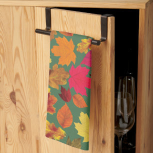 Rustic Autumn Leaves Fall Colours Tea Towel