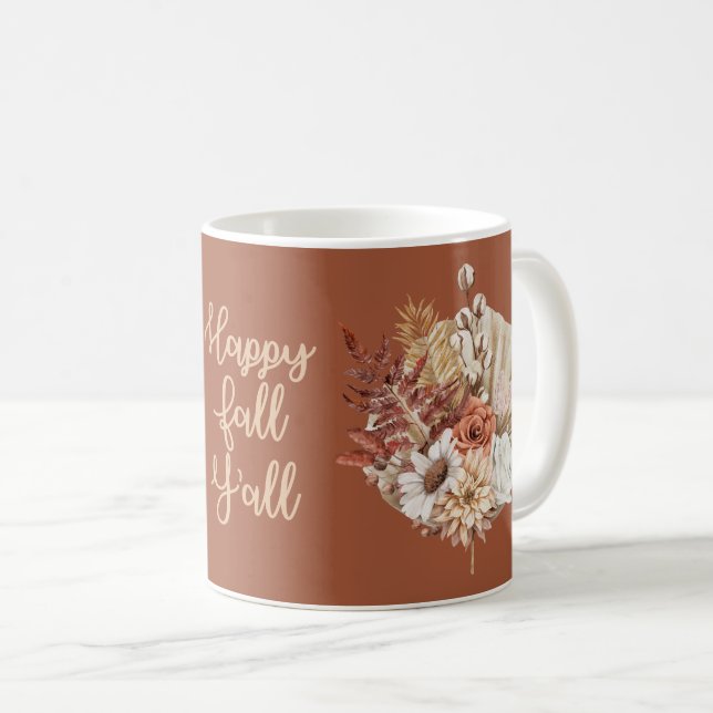 Rustic Autumn Leaves Fall Flowers Terracotta  Coffee Mug (Front Right)