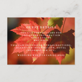 Rustic Autumn Leaves Fall Wedding Guest Details Enclosure Card