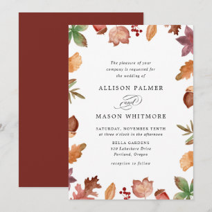 Rustic Autumn Leaves Fall Wedding Invitation