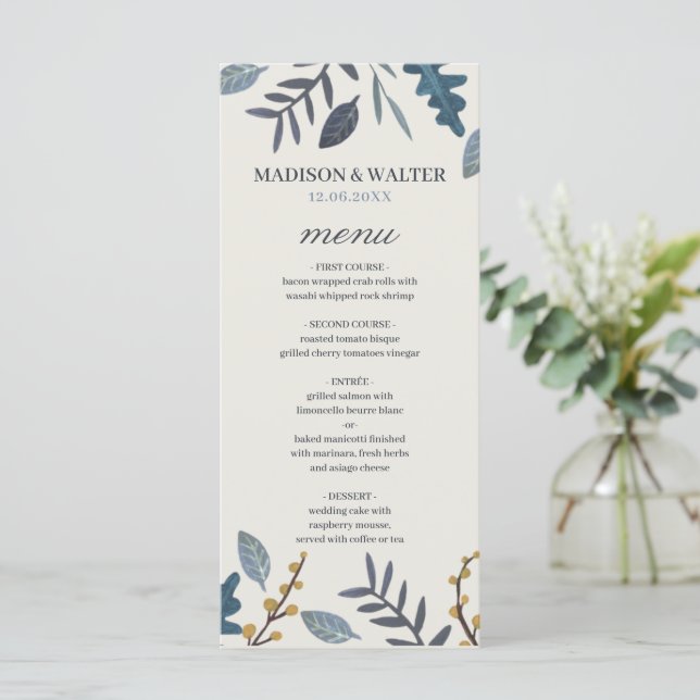 Rustic autumn leaves fall wedding menu (Standing Front)