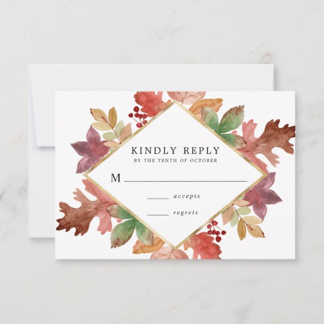 Rustic Autumn Leaves Fall Wedding RSVP Card (Front)
