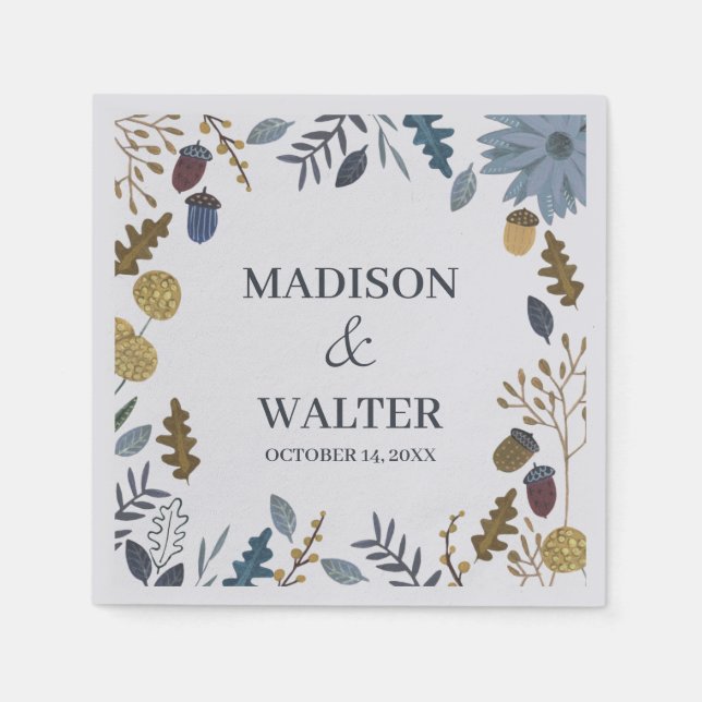 Rustic autumn leaves fall wedding table number nap napkin (Front)