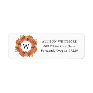 Rustic Autumn Leaves Fall Wreath Monogram