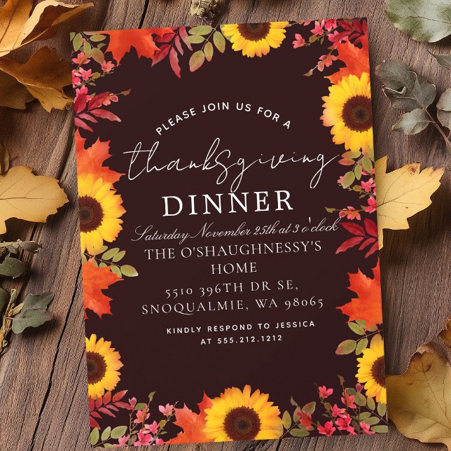 Rustic Autumn Leaves Floral Thanksgiving Dinner Invitation (Creator Uploaded)