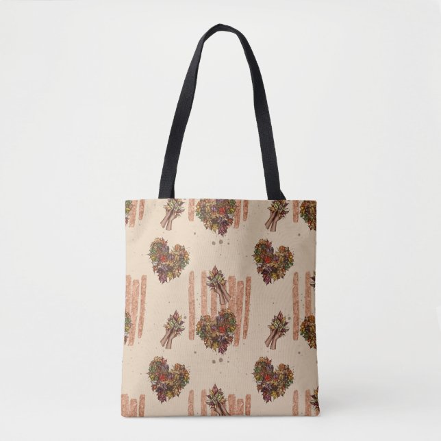 Rustic Autumn Leaves Heart Pattern – Fall Vibes Tote Bag (Front)