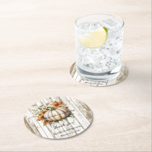 Rustic Autumn Leaves Little Pumpkin Baby Shower Round Paper Coaster