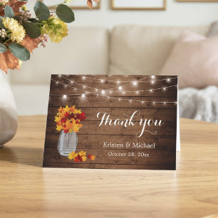 Rustic Autumn Leaves Mason Jar Lights Thank You