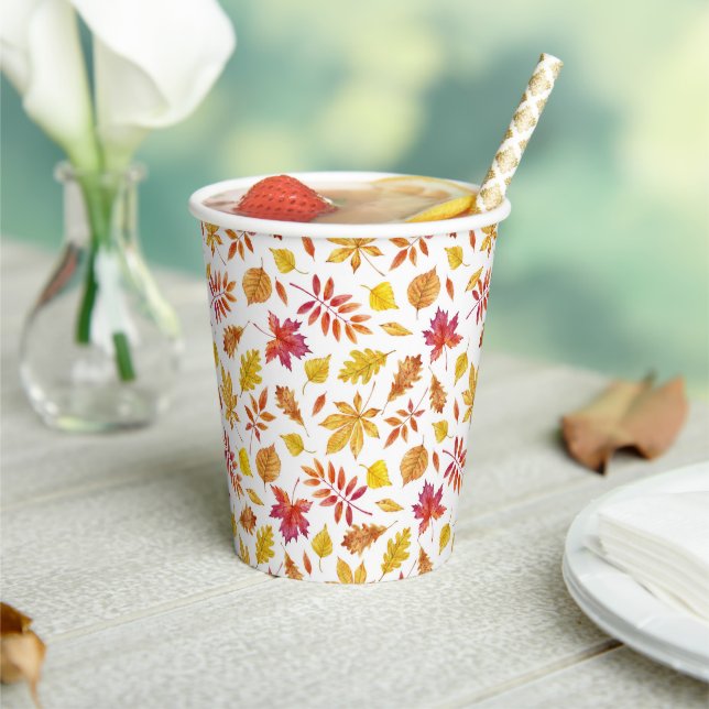 Rustic Autumn Leaves Pattern Thanksgiving Paper Cups (Insitu)