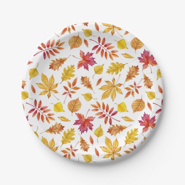Rustic Autumn Leaves Pattern Thanksgiving Paper Plate (Front)