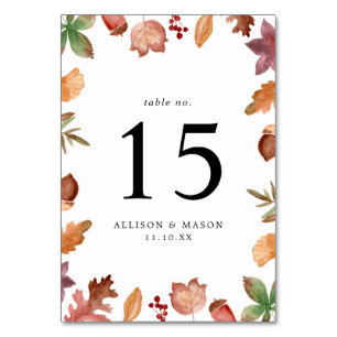 Rustic Autumn Leaves Personalised Wedding Table Number
