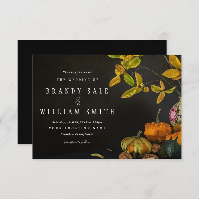 Rustic Autumn Leaves Pumpkin Wedding Invitations (Front/Back)