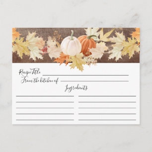 Rustic Autumn Leaves Pumpkins Floral Recipe Card