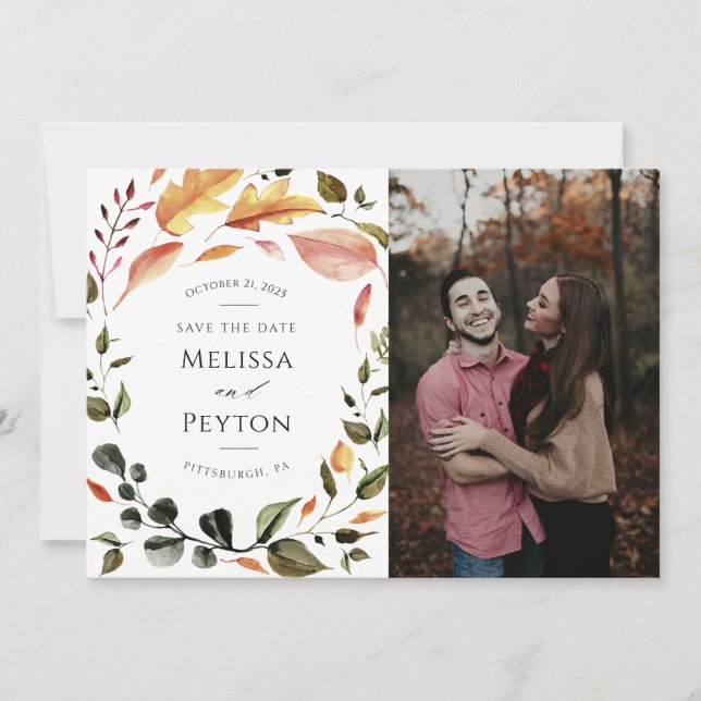Rustic Autumn Leaves Save the Date (Front)