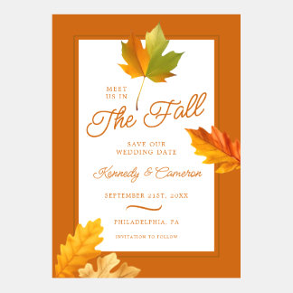 Rustic Autumn Leaves Save the Date Wedding Invitation