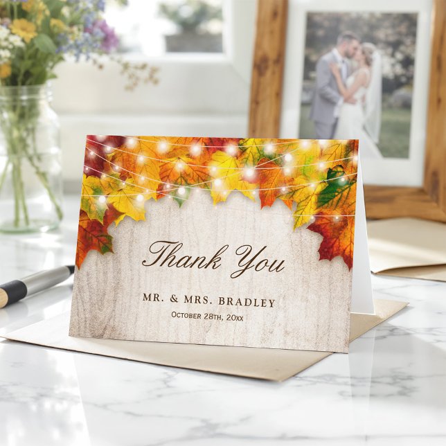 Rustic Autumn Leaves String Lights Thank You (Creator Uploaded)