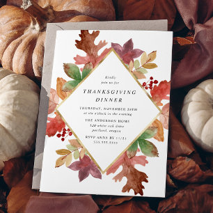 Rustic Autumn Leaves Thanksgiving Dinner Invitation